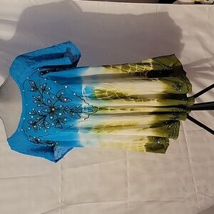 Sunflower Blue, Yellow & Olive Green Free Size Short Sleeve  Dress